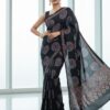 Black Pure Modal Silk Ajrakh Saree – Handcrafted with Natural Dyes