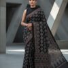Black-Red Pure Modal Silk Ajrakh Saree – Handcrafted with Natural Dyes