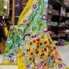 Special Hand-Painted Strip Green-Yellow Murshidabad Silk Saree