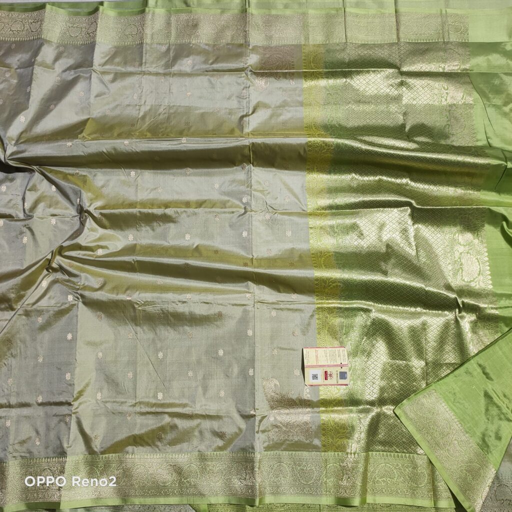 Handwoven Green Crepe Saree with Kashmiri Tilla Work