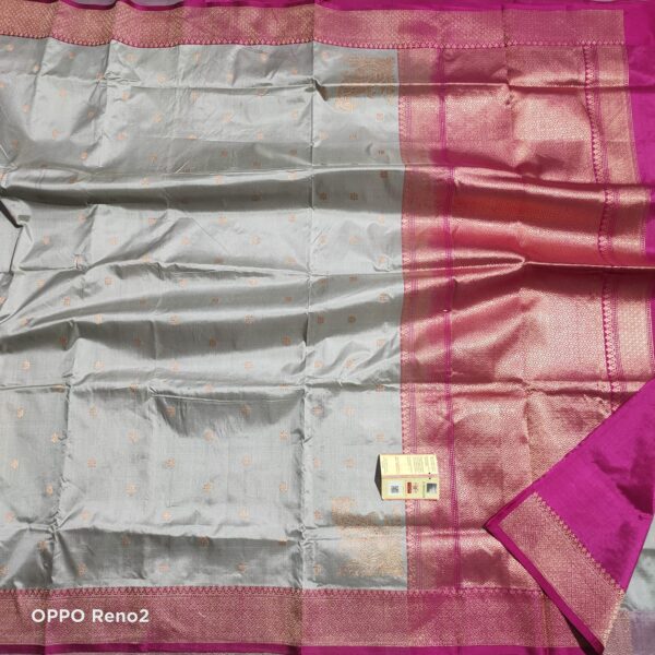 Handwoven Light Biege Crepe Saree with Kashmiri Tilla Work