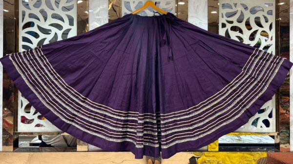 WhatsApp Image 2025-09-14 at 17.25.05 Chandrakala Violet Roman Silk Cotton Skirt with Gota Patti Lace