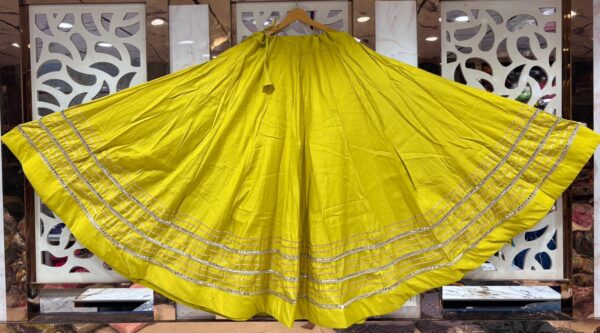 WhatsApp Image 2025-09-14 at 17.25.07 Chandrakala Green Yellow Roman Silk Cotton Skirt with Gota Patti Lace