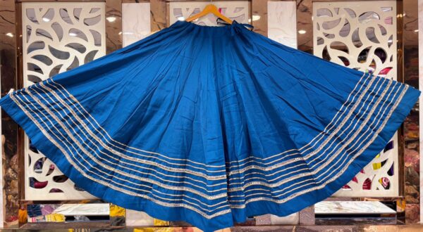 WhatsApp Image 2025-09-14 at 17.25.09 Chandrakala Ocean Blue Roman Silk Cotton Skirt with Gota Patti Lace