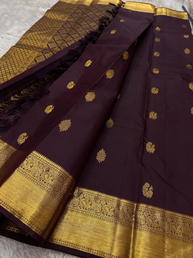 Pure Purple-Brown Handloom Kanchipuram Silk Saree