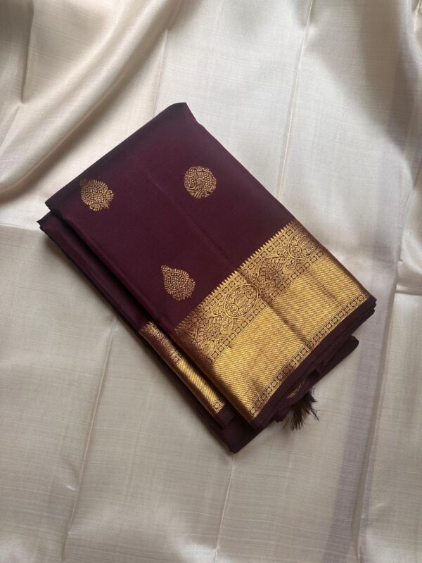 Pure Purple-Brown Handloom Kanchipuram Silk Saree