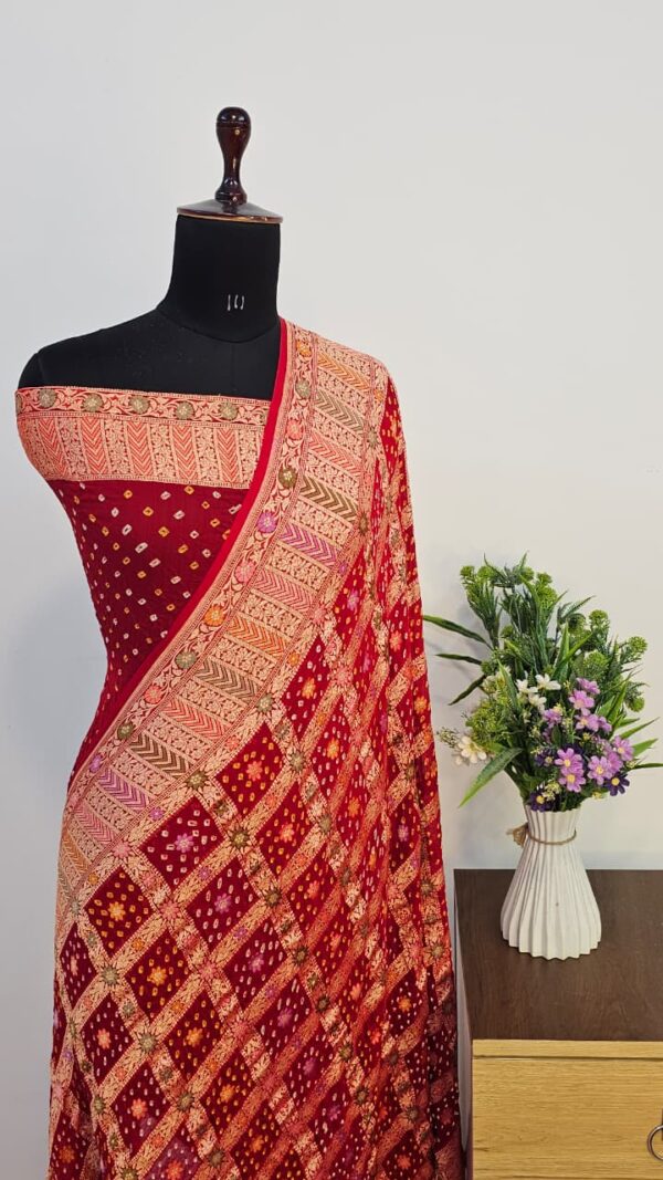 WhatsApp Image 2025-09-14 at 20.02.19 (2) Pure Red Georgette Bandhani Banarasi Saree with Neem Zari