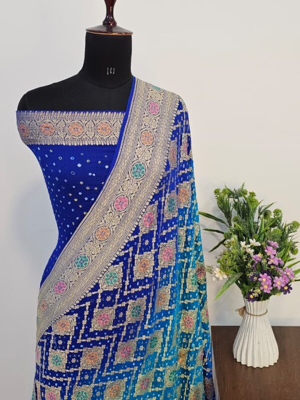 WhatsApp Image 2025-09-14 at 20.02.19 (3) Pure Ocean Blue Georgette Bandhani Banarasi Saree with Neem Zari