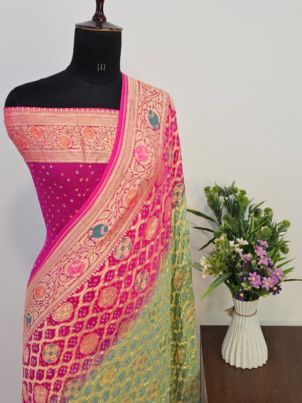 WhatsApp Image 2025-09-14 at 20.02.19 Pure Pink Georgette Bandhani Banarasi Saree with Neem Zari