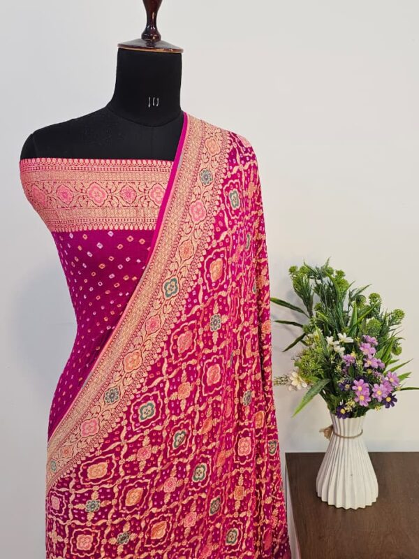 WhatsApp Image 2025-09-14 at 20.02.20 (1) Pure Dark Pink Georgette Bandhani Banarasi Saree with Neem Zari