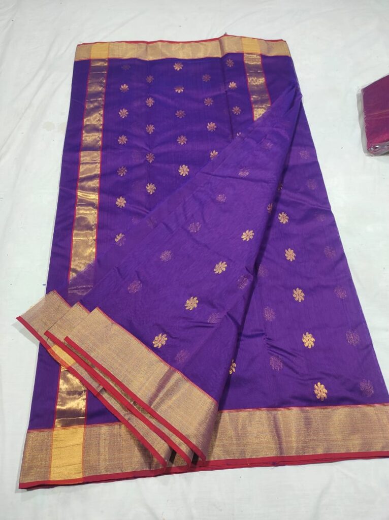Indigo Cotton Silk Chanderi Handwoven Saree