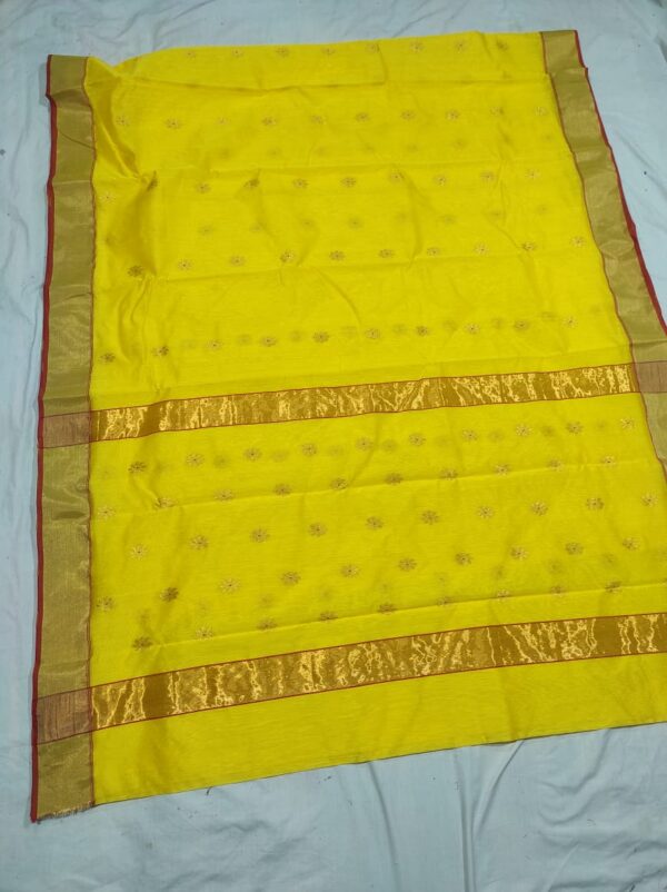 Yellow Cotton Silk Chanderi Handwoven Saree