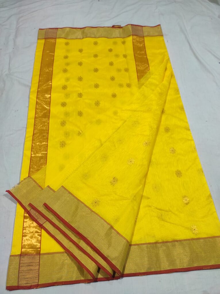 Yellow Cotton Silk Chanderi Handwoven Saree
