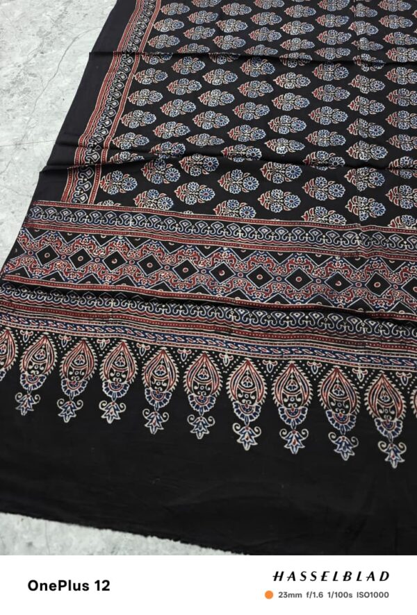 Black-Red Pure Modal Silk Ajrakh Saree – Handcrafted with Natural Dyes