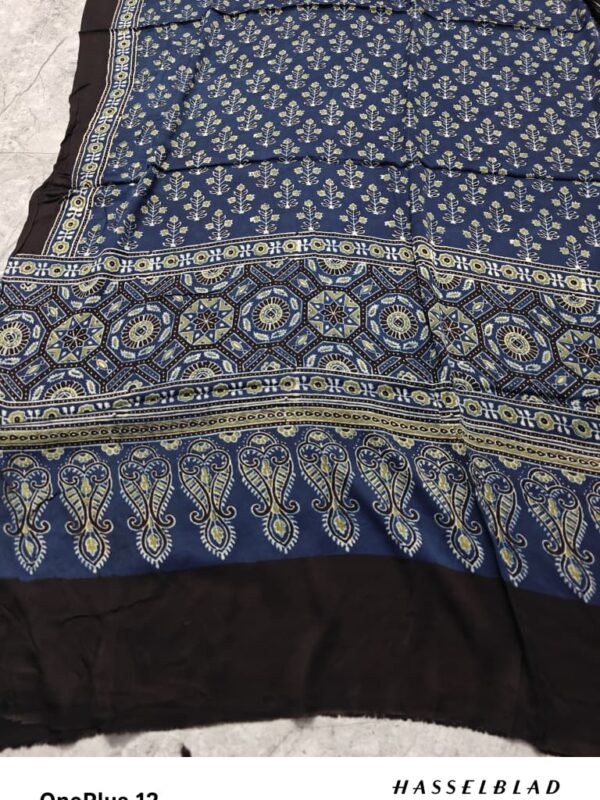 Blue-Dusky Modal Silk Ajrakh Saree