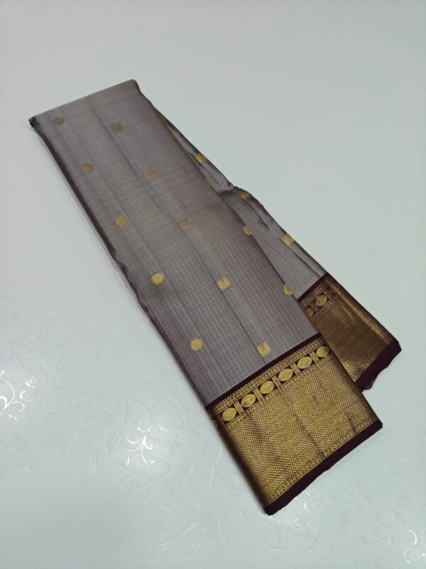 Pure Grey Kanchipuram Silk Bridal Saree – Handwoven with 2G Pure Zari