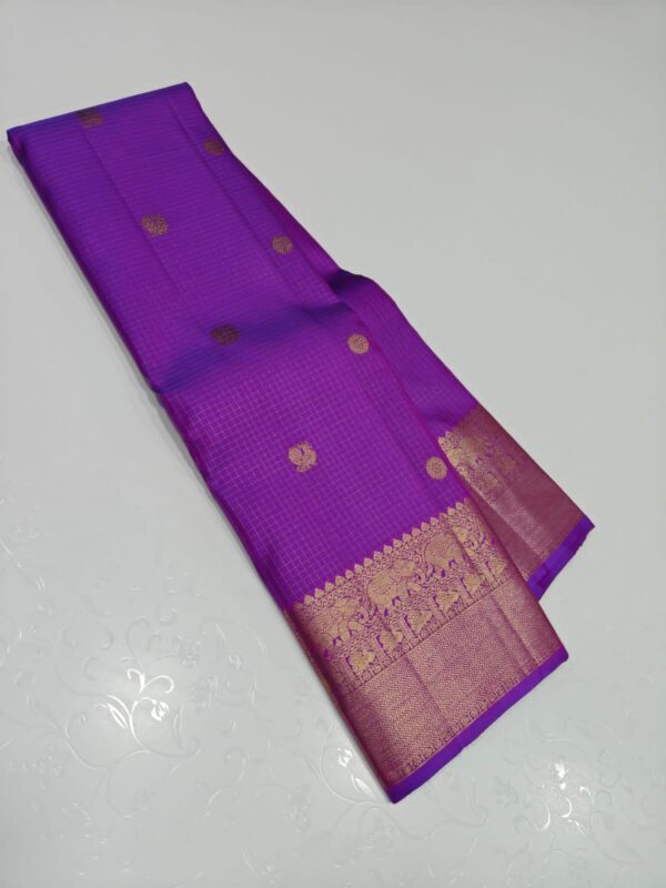 Pure Violet Kanchipuram Silk Bridal Saree – Handwoven with 2G Pure Zari