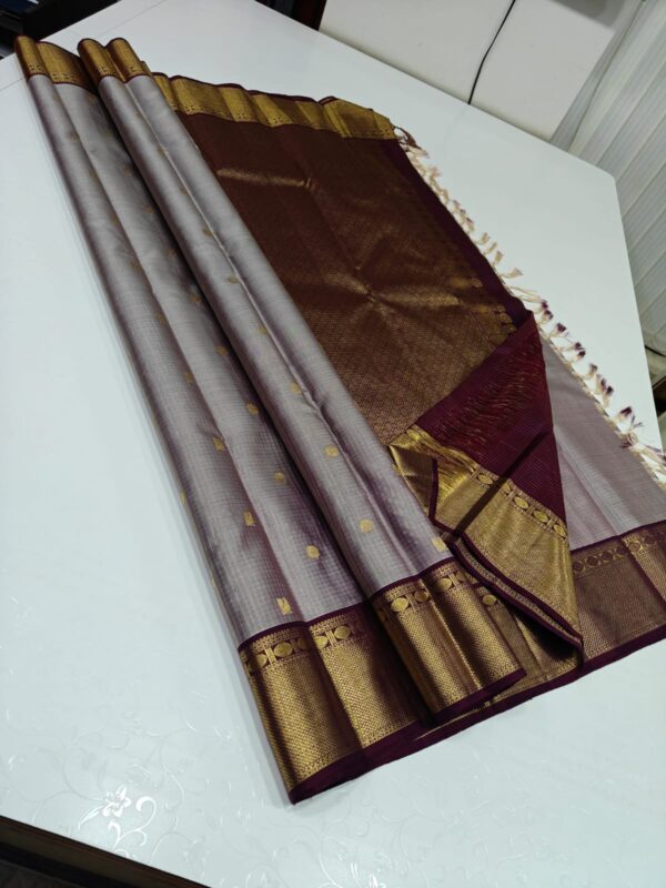 Pure Grey Kanchipuram Silk Bridal Saree – Handwoven with 2G Pure Zari
