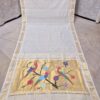 Cotton White-Biege Paithani Saree with Woven Peacock Motifs