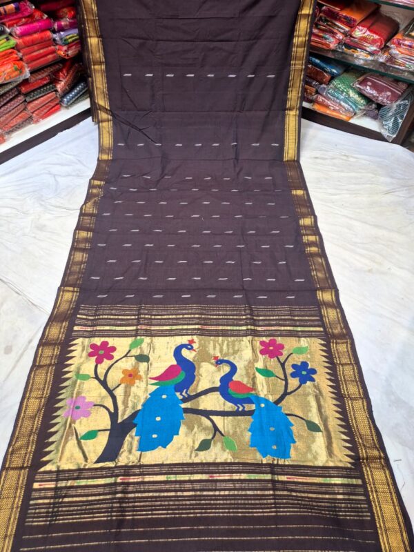 WhatsApp Image 2025-09-16 at 18.57.47 Cotton Brown Paithani Saree with Woven Peacock