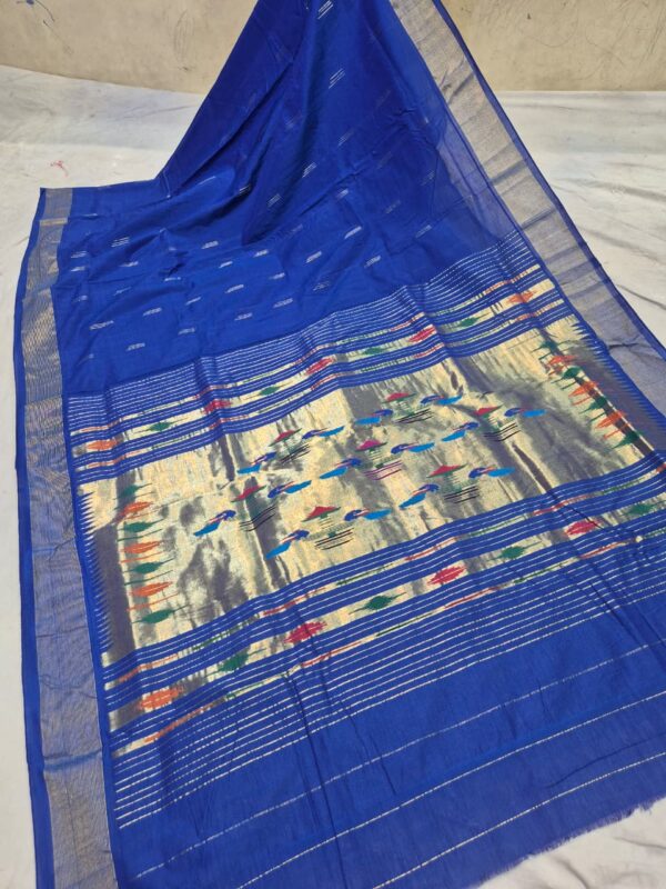 WhatsApp Image 2025-09-16 at 19.07.12 (1) Paithani Pure Blue Cotton Handwoven Saree