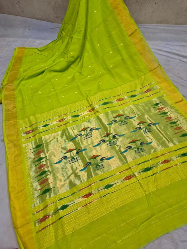Paithani Pure Light Green Cotton Handwoven Saree