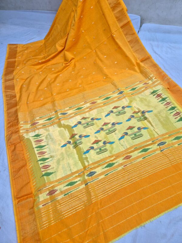 Paithani Pure Dark Yellow Cotton Handwoven Saree