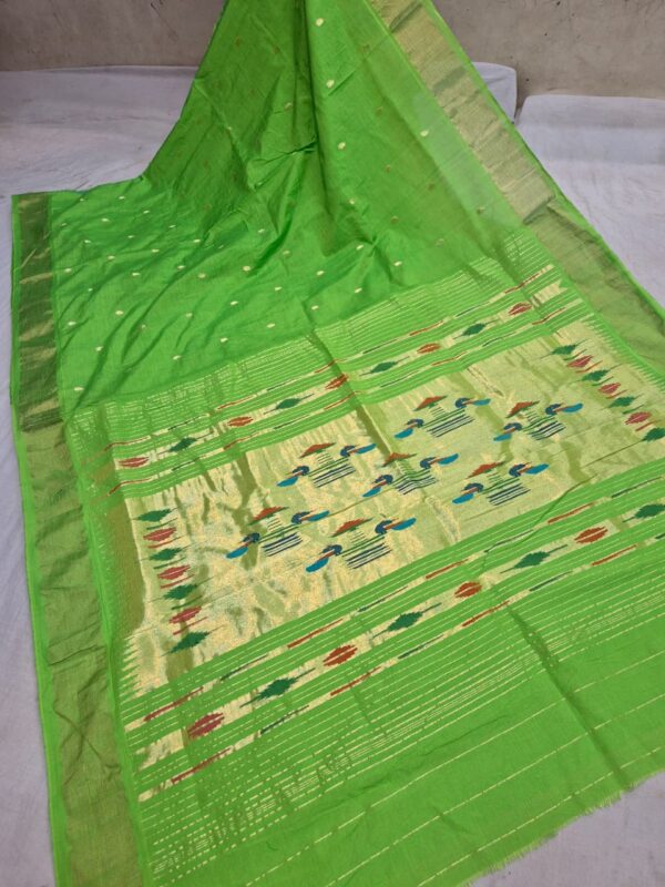 WhatsApp Image 2025-09-16 at 19.07.13 (5) Paithani Pure Grassy Green Cotton Handwoven Saree