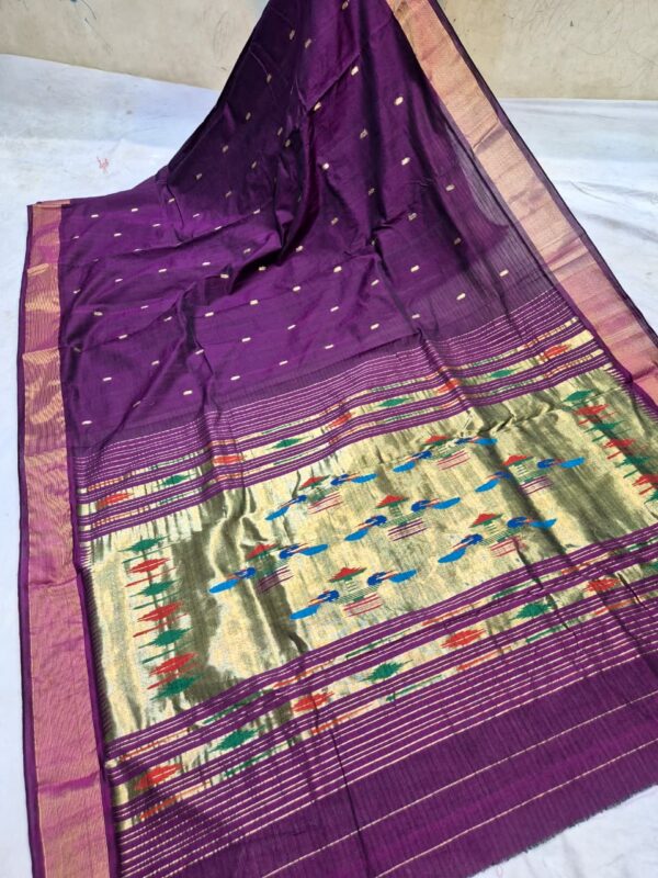 Paithani Pure Indigo Silk  Cotton Handwoven Saree