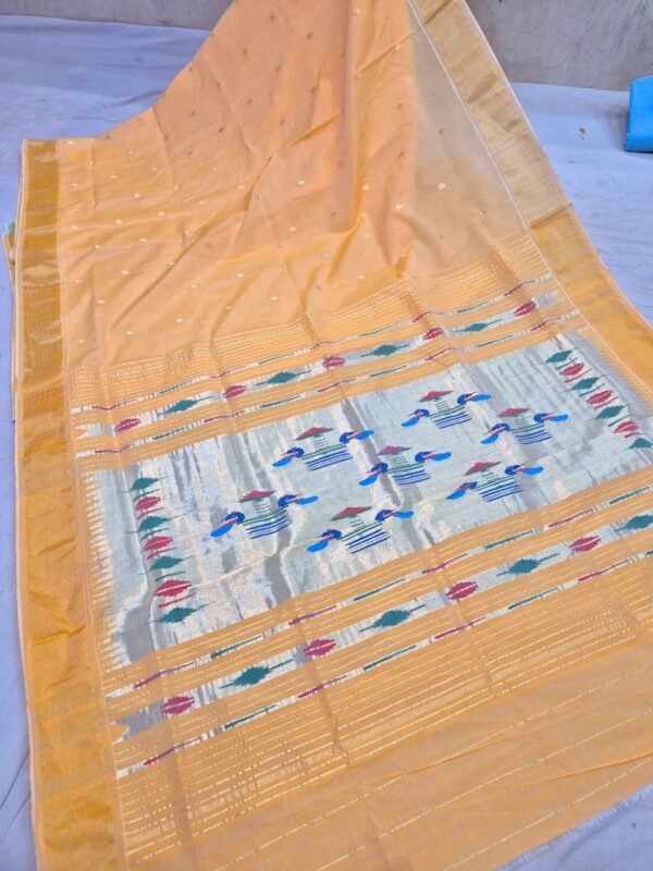 WhatsApp Image 2025-09-16 at 19.07.14 (4) Paithani Light Orange Silk Cotton Handwoven Saree