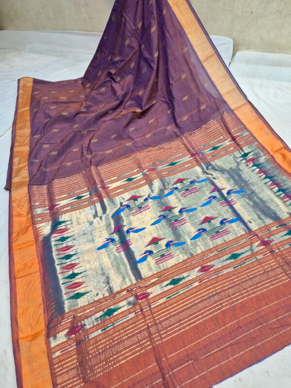 WhatsApp Image 2025-09-16 at 19.07.15 (2) Paithani Violet Silk Cotton Handwoven Saree