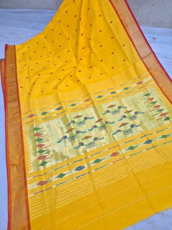 Paithani Yellow Silk Cotton Handwoven Saree