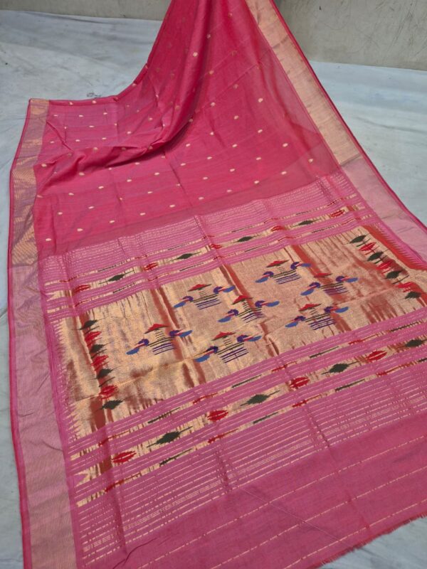 Paithani Pink Silk Cotton Handwoven Saree