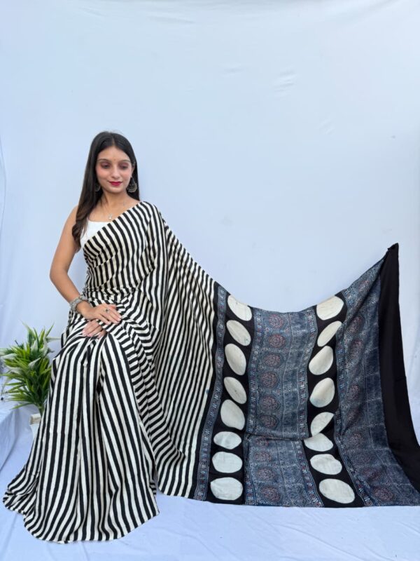 WhatsApp Image 2025-09-16 at 19.25.31 Pure Modal Black and White Silk Hand Block Printed Saree with Natural Dyes