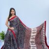 Pure Modal Black and Red Silk Hand Block Printed Saree with Natural Dyes