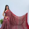 Pure Modal Dark Red Silk Hand Block Printed Saree with Natural Dyes