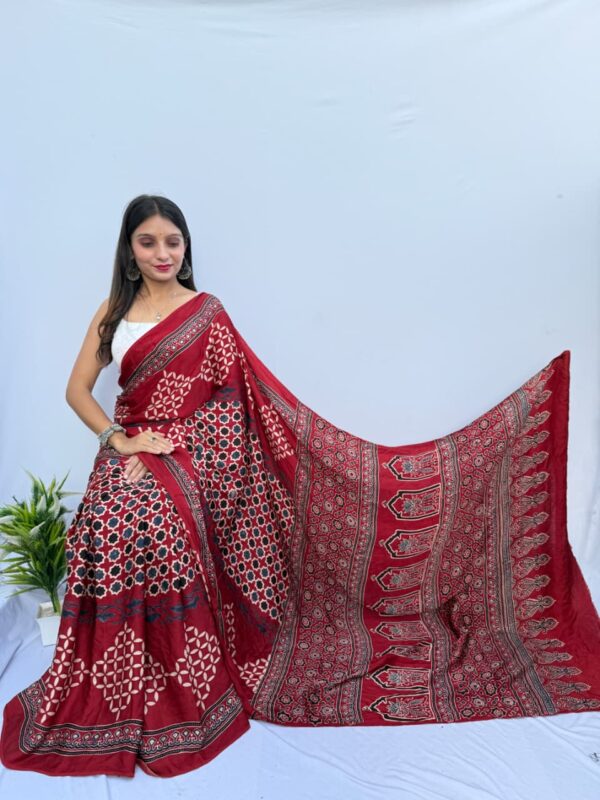 WhatsApp Image 2025-09-16 at 19.25.32 (2) Pure Modal Red Silk Hand Block Printed Saree with Natural Dyes