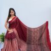 Pure Modal Red Strip Silk Hand Block Printed Saree with Natural Dyes