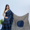 Pure Modal Black Blue Silk Hand Block Printed Saree with Natural Dyes
