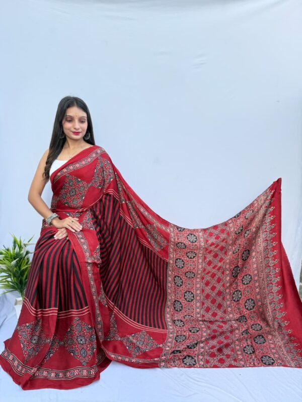 WhatsApp Image 2025-09-16 at 19.25.33 Pure Modal Red Pattern Silk Hand Block Printed Saree with Natural Dyes