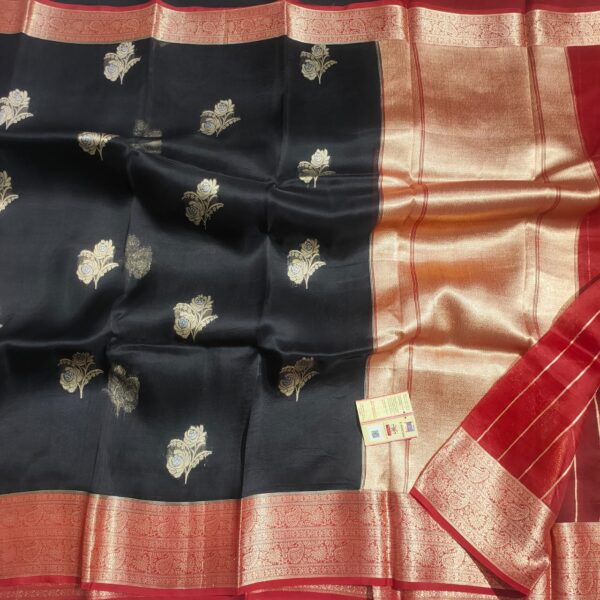Pure Black Banarasi Kora Organza Silk Saree with Zari