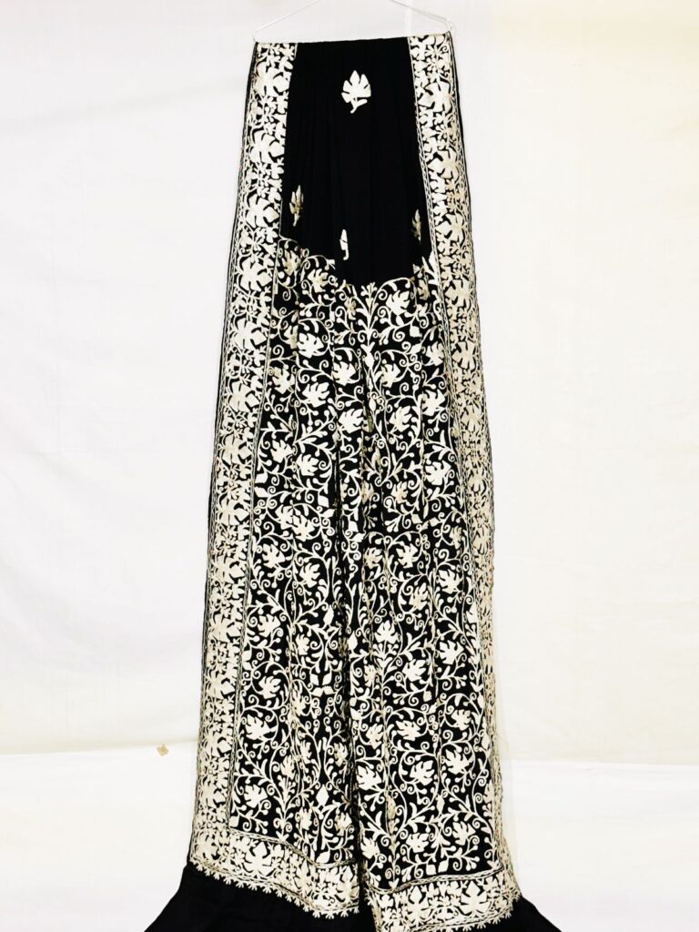 Handwoven Crepe Saree with Kashmiri Tilla Work