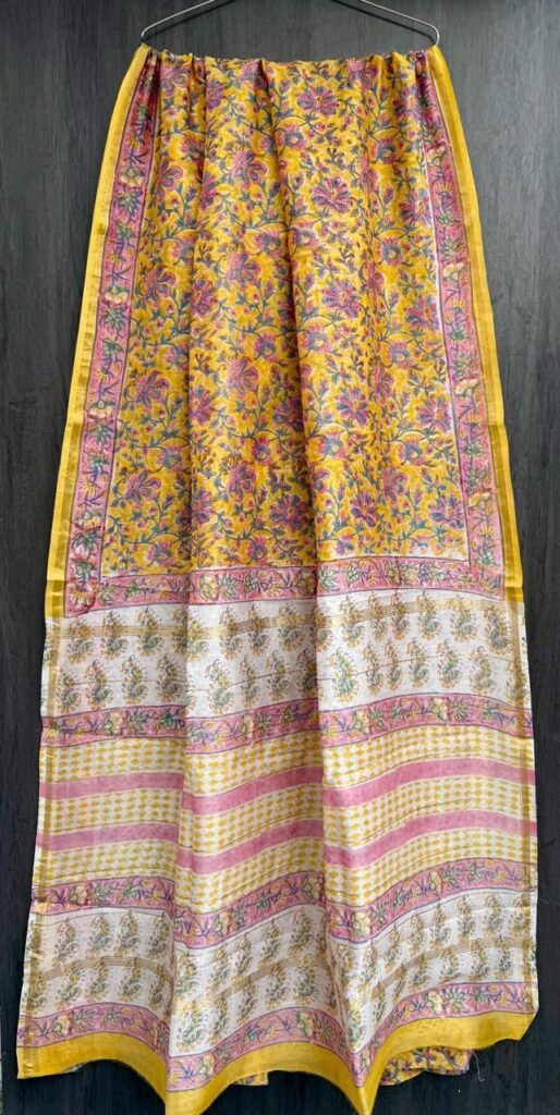 Pink Yellow Maheshwari Silk Saree