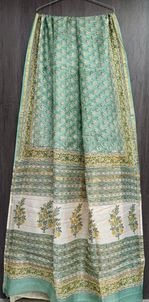 Ocean Green Yellow Maheshwari Silk Saree