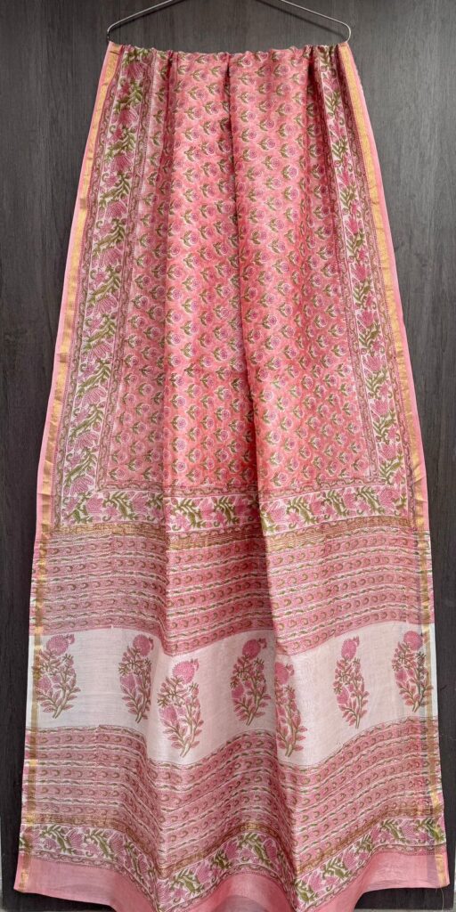 Pink Maheshwari Silk Saree – Natural Ajrakh Hand Block Print