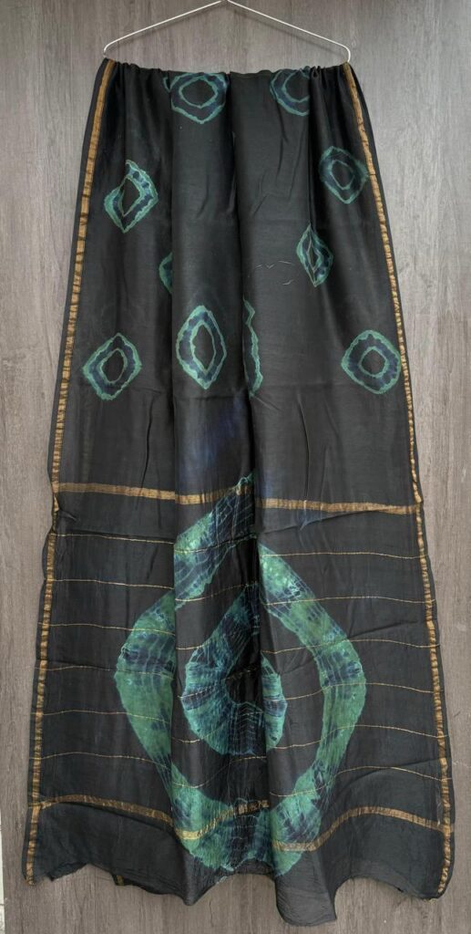 Black Green Maheshwari Silk Saree – Natural Ajrakh Hand Block Print