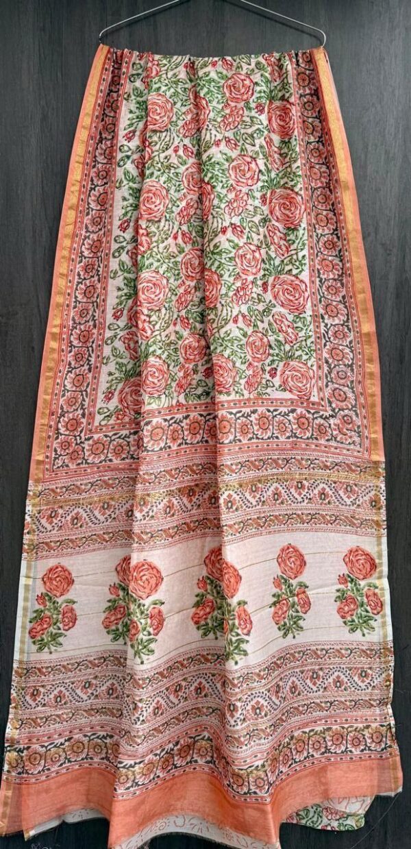 Pink Flower Maheshwari Silk Saree – Natural Ajrakh Hand Block Print