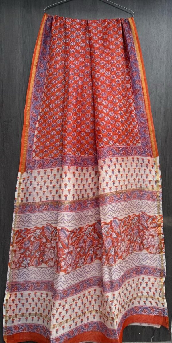Light Red Maheshwari Silk Saree – Natural Ajrakh Hand Block Print