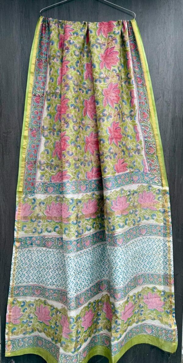 Yellow Pink Maheshwari Silk Saree – Natural Ajrakh Hand Block Print