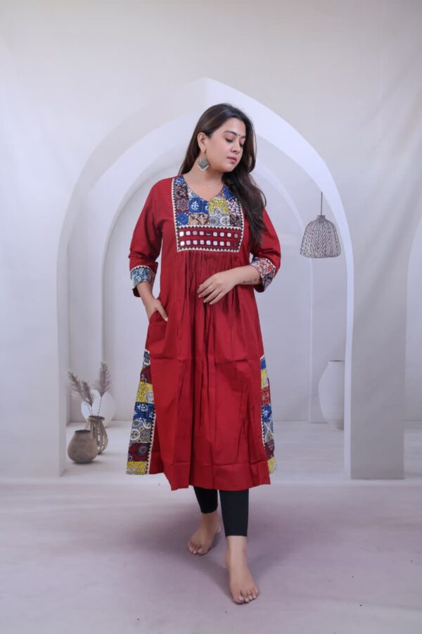 WhatsApp Image 2025-09-17 at 20.58.14 (1) Kutch Red Real Mirrorwork Kurti with Ajrakh Detailing
